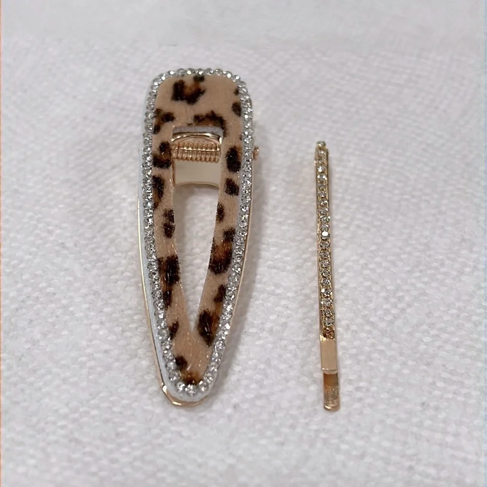 2 Piece Fashion Leopard and Rhinestone Hair Accessories